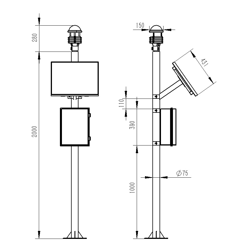 七要素全自動氣象站產品尺寸圖
